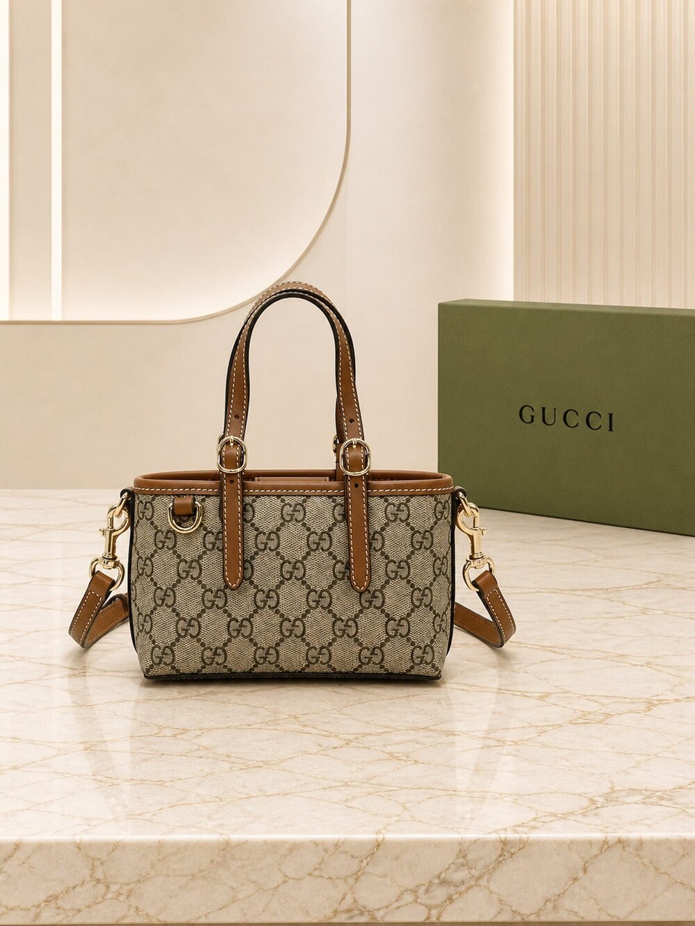 Gucci GG Supreme Canvas Mini Carryall in Beige Brown